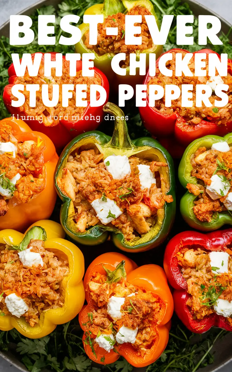 white chicken stuffed peppers, delicious chicken recipe, easy stuffed peppers, cheesy chicken peppers, flavor-packed stuffed peppers