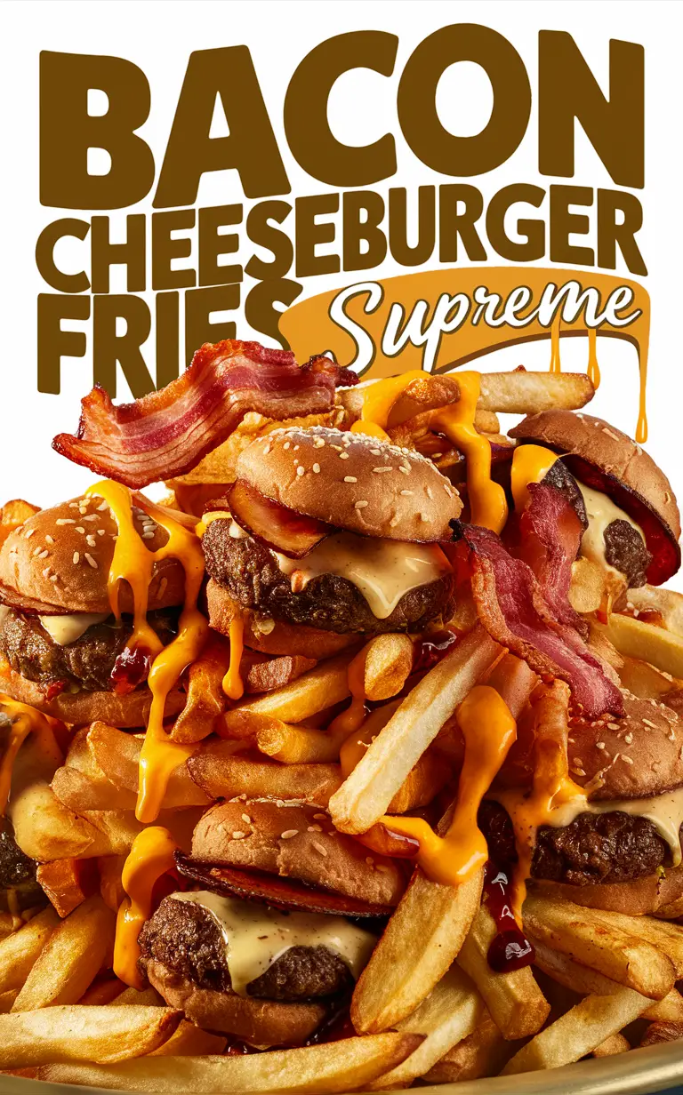 Bacon Cheeseburger Fries, Loaded Cheese Fries, Gourmet Bacon Fries, Supreme Burger Fries, Bacon-Cheeseburger Deluxe