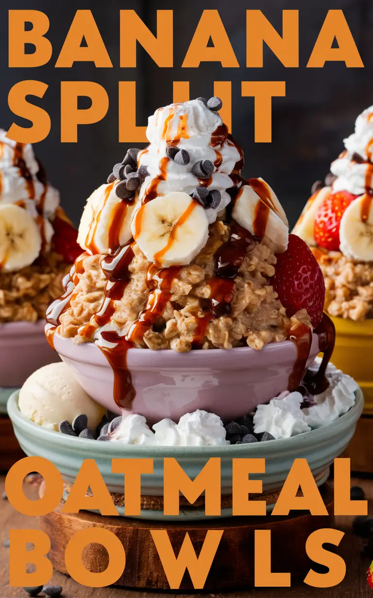 banana split oatmeal, delicious breakfast, sweet morning meal, indulgent breakfast option, breakfast fusion