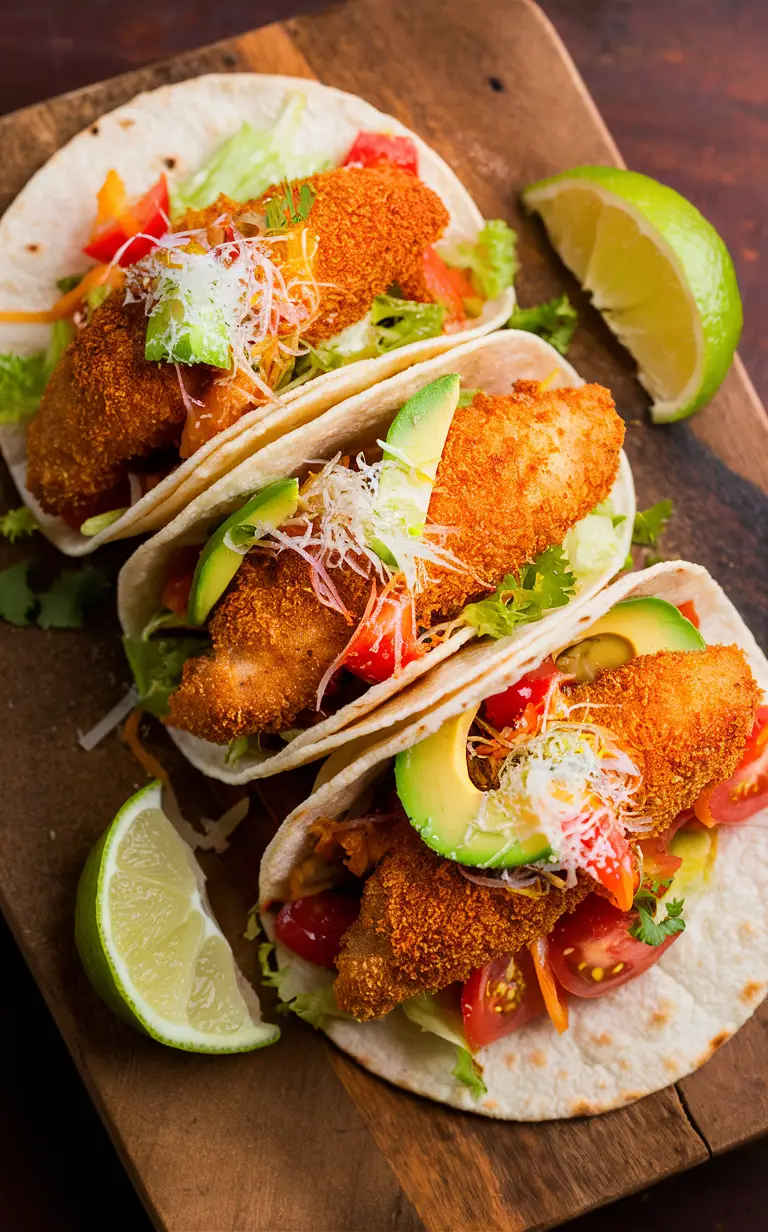 Parmesan Crusted Chicken Tacos, Crispy Chicken Tacos, Breaded Chicken Tacos, Gourmet Chicken Tacos, Parmesan Encrusted Tacos