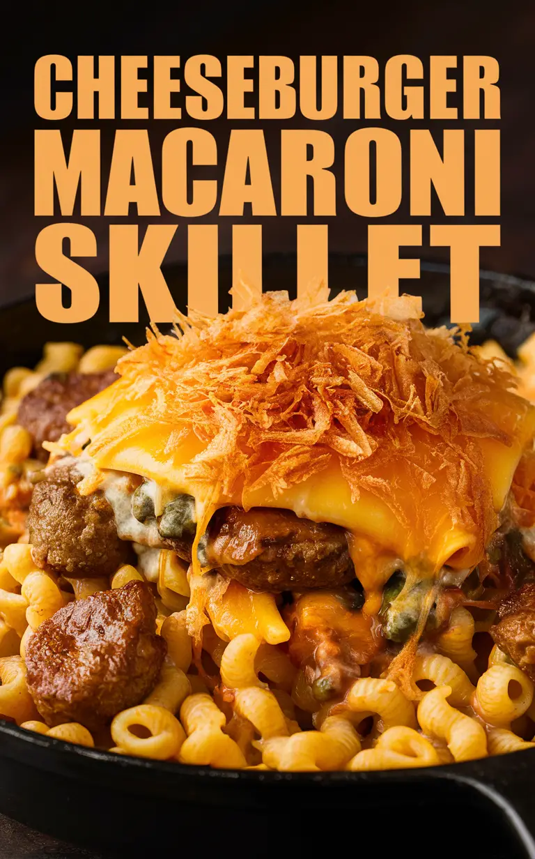 Cheeseburger skillet recipe, Easy skillet dinner, Ground beef skillet, Macaroni skillet, Cheesy one-pot meal