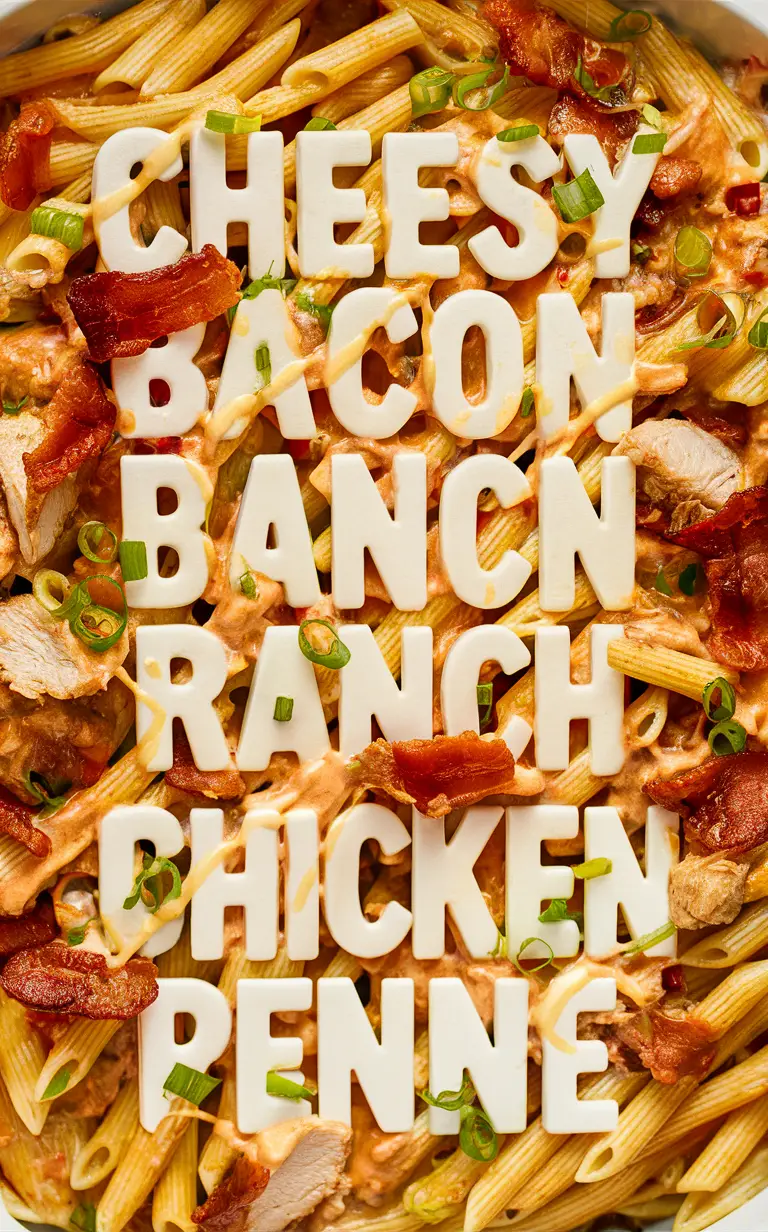 Cheesy bacon ranch pasta recipe, Chicken bacon ranch pasta, Ranch chicken penne pasta, Creamy bacon ranch chicken penne, Easy bacon ranch pasta recipe