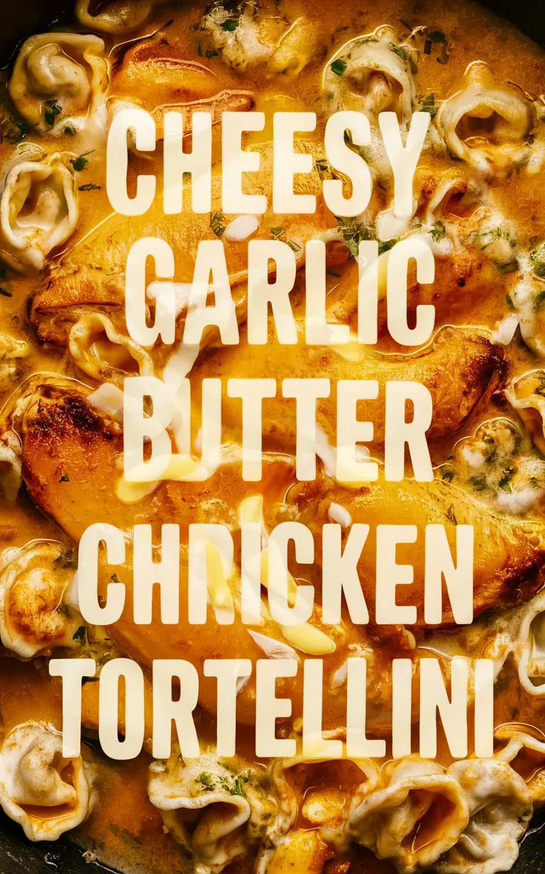 Garlic butter chicken, Creamy tortellini, Cheesy pasta dish, Savory cheese recipe, Comfort food dish