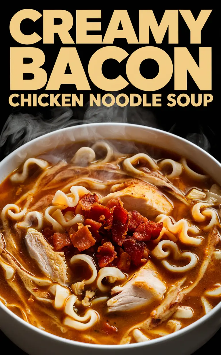 Creamy chicken noodle soup, best chicken soup recipe, bacon chicken, creamy soup recipes, bacon noodle soup