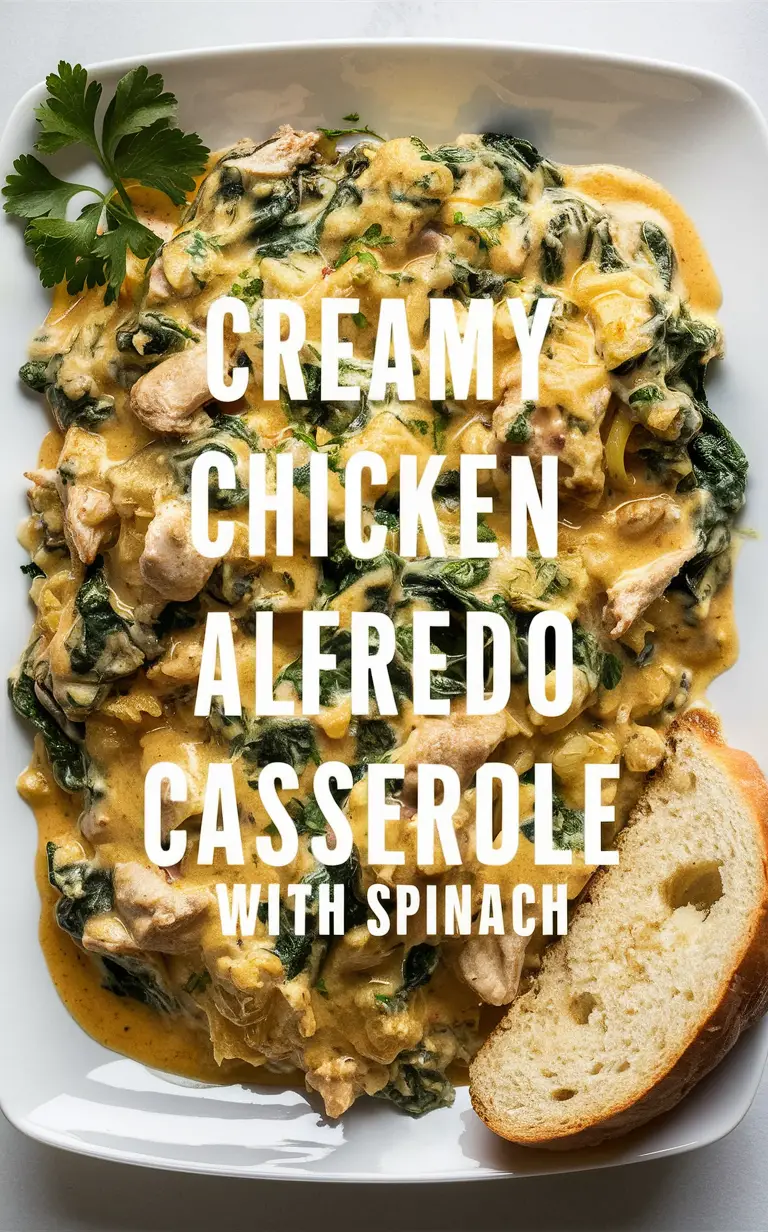 Creamy Chicken Alfredo Casserole, Chicken Alfredo Bake, Alfredo Casserole Recipe, Creamy Spinach Casserole, Chicken Spinach Alfredo