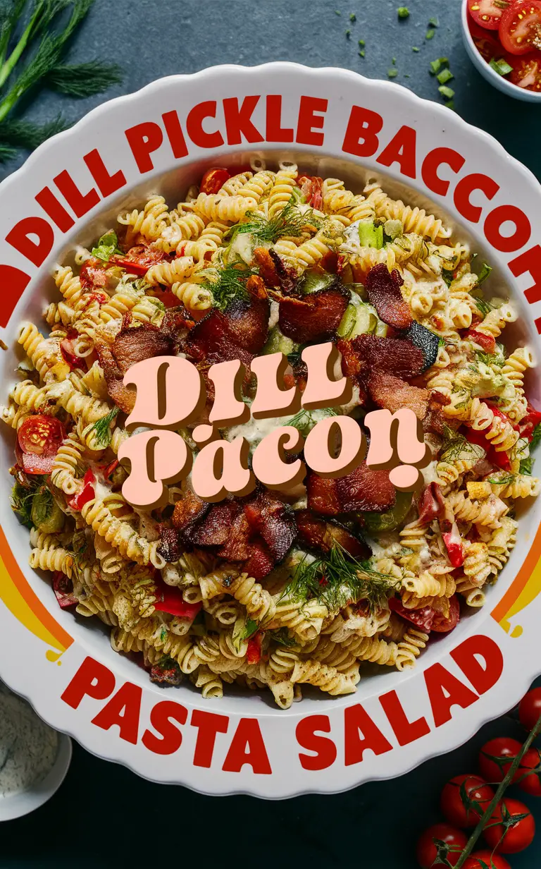 bacon ranch pasta salad, dill pickle pasta, creamy ranch dressing, tangy dill pickles, savory bacon