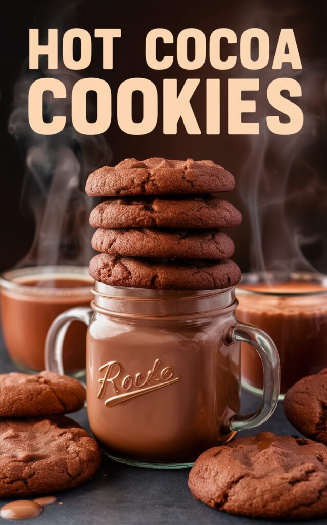 hot cocoa cookies, chocolate cookies, marshmallow topping, holiday treat, cozy dessert