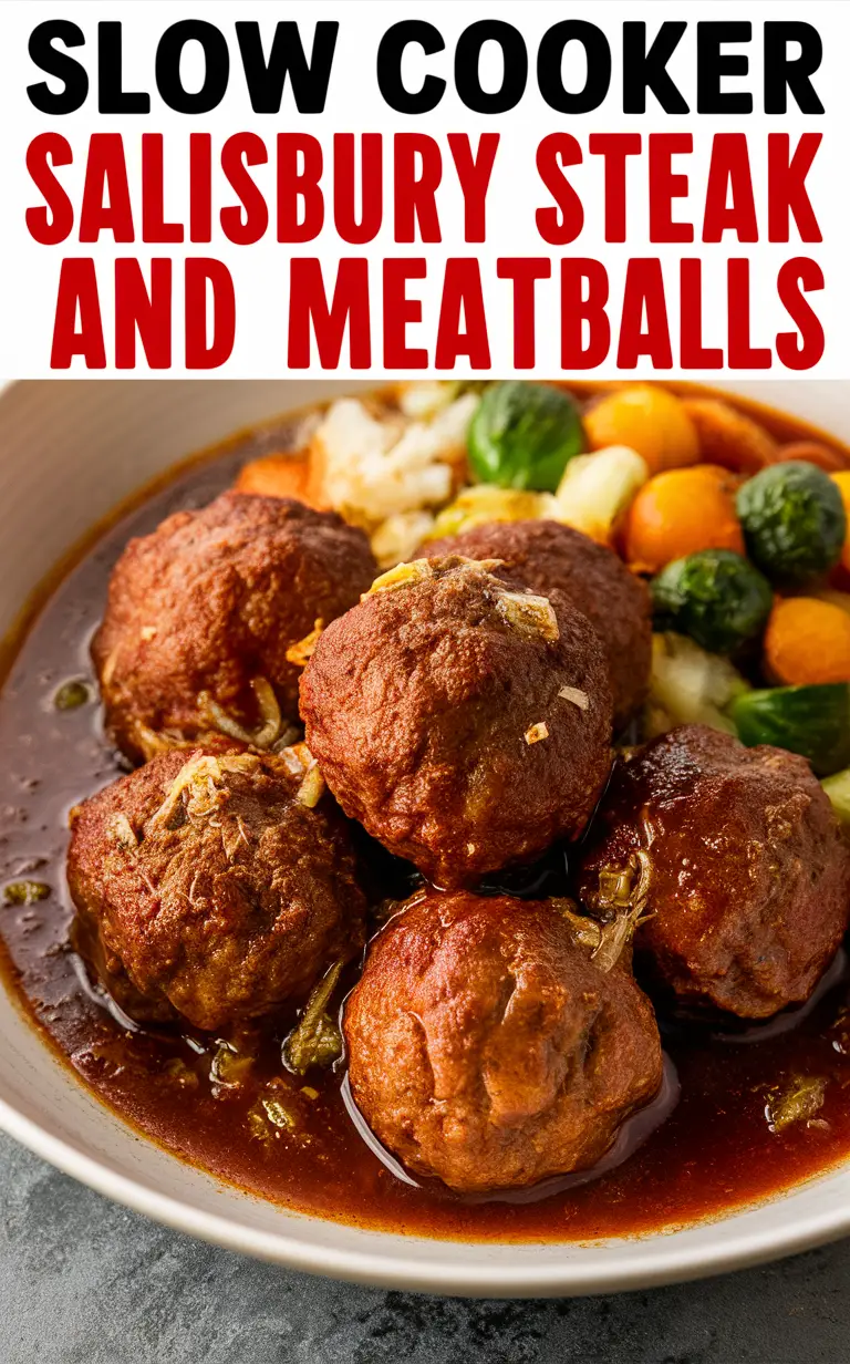 slow cooker meatballs, slow cooker Salisbury steak, comfort food recipe, savory gravy, ground beef patties