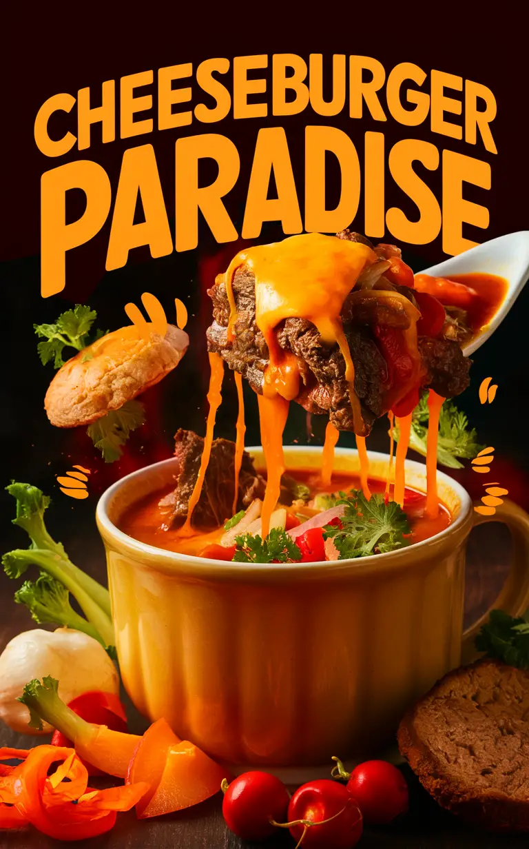 Cheeseburger soup, Paradise soup, Tasty delight, Flavorful soup, Cheeseburger paradise