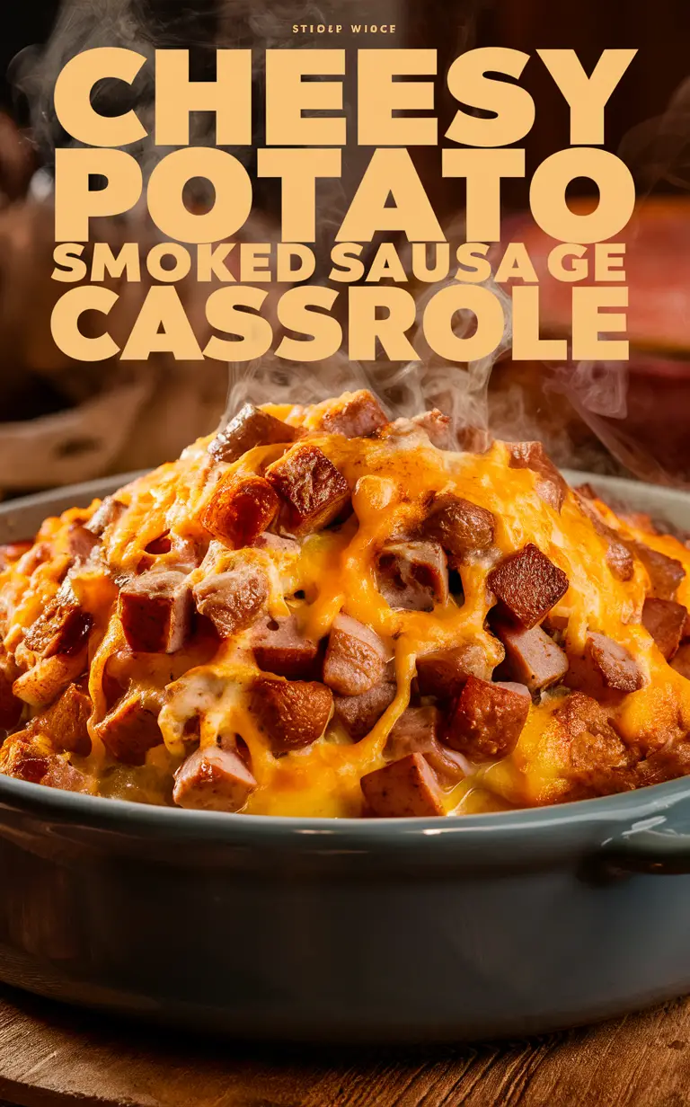 Cheesy potato casserole, Smoked sausage casserole, Potato sausage bake, Cheesy sausage bake, Casserole recipe