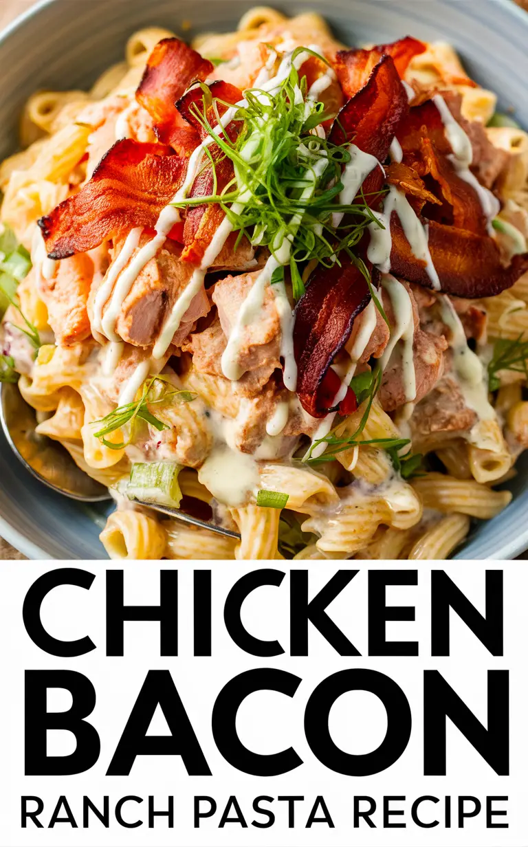 Chicken bacon ranch pasta recipe Chicken and bacon pasta recipe Creamy chicken bacon pasta Bacon ranch pasta bake Bacon chicken pasta salad