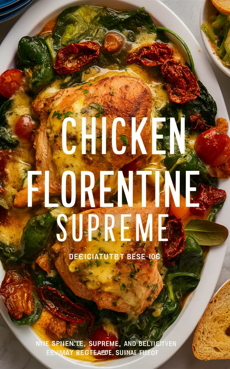 Chicken Florentine recipe, 
Italian chicken recipe, 
Creamy Florentine dish, 
Spinach and Parmesan chicken, 
Gourmet chicken recipe