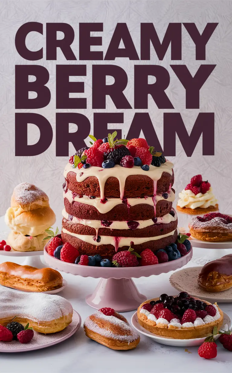 Creamy berry cheesecake, Decadent chocolate cake, Berry tart, Gourmet dessert recipes, Rich fruit mousse