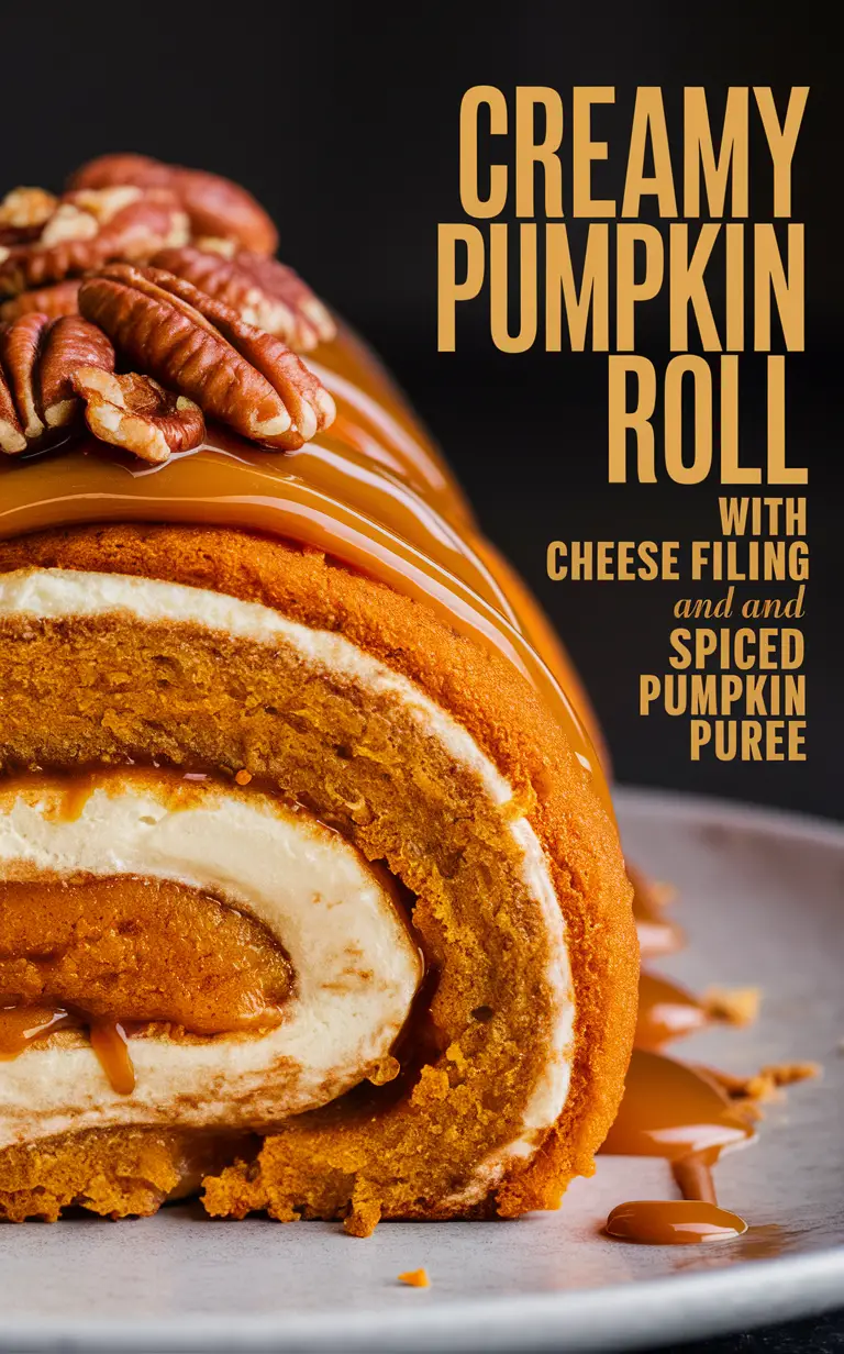 Pumpkin roll cake, Pumpkin cheese filling, Pumpkin puree, Spiced pumpkin dessert, Creamy pumpkin treat