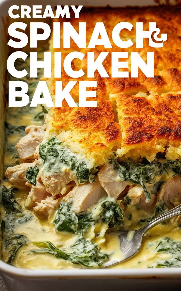 Creamy spinach chicken bake, Spinach chicken casserole, Creamy chicken spinach casserole, Baked creamy chicken spinach, Spinach cream chicken bake