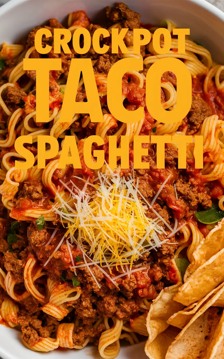 Slow cooker taco pasta, Mexican spaghetti, Taco flavored spaghetti, Spicy crockpot pasta, Taco-inspired spaghetti