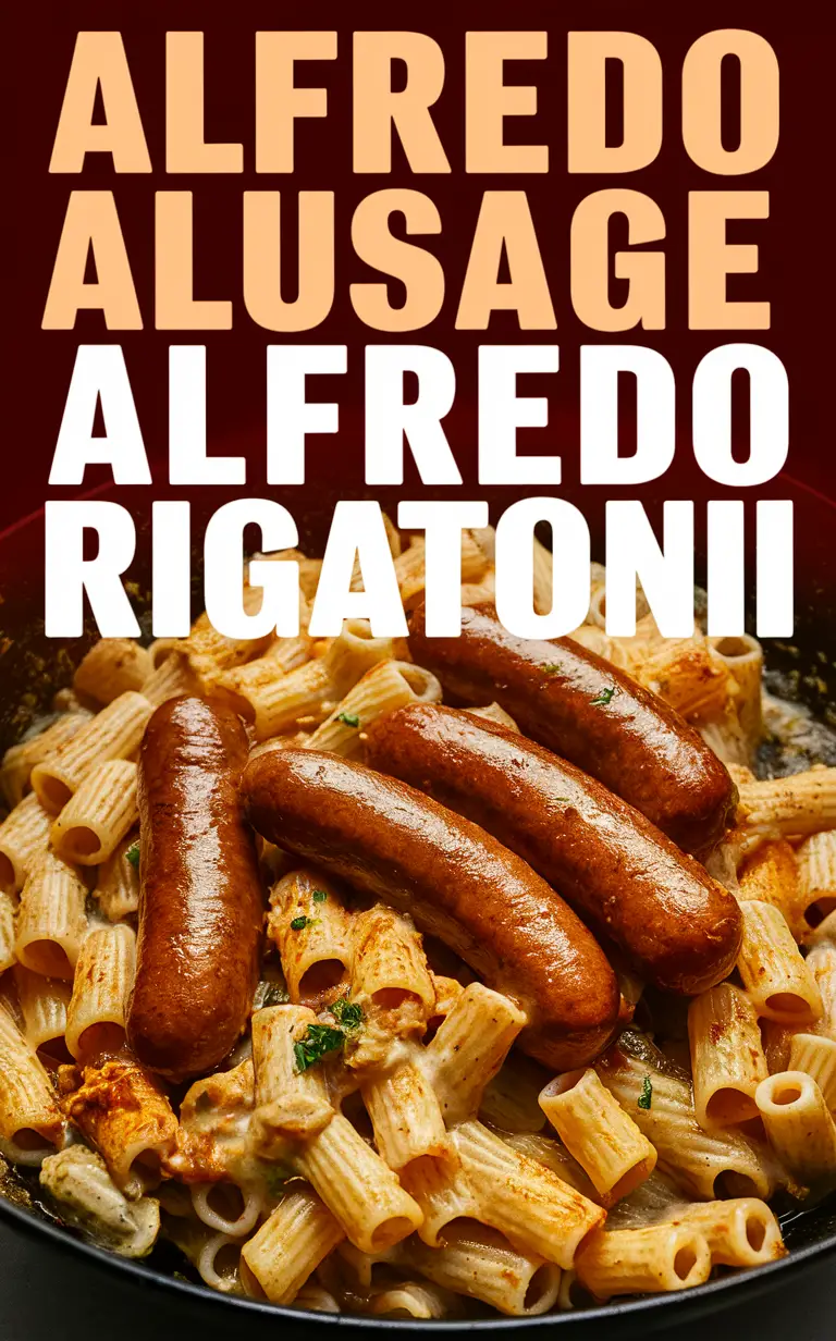 Garlic Sausage Alfredo, Rigatoni Recipe, Garlic Sausage Pasta, Alfredo Rigatoni, Creamy Sausage Pasta