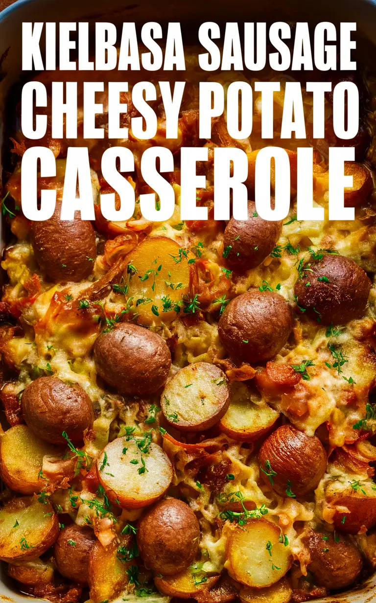 Kielbasa casserole, Cheesy potato casserole, Sausage potato casserole, Kielbasa potato bake, Cheesy sausage bake