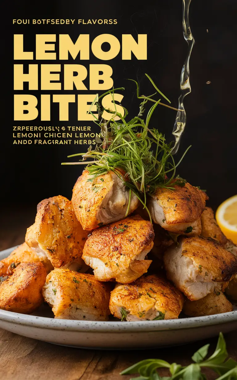 Lemon herb chicken, savory chicken dish, gourmet chicken bites, citrus-infused chicken, flavorful chicken appetizer