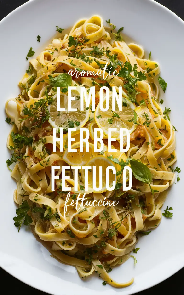 Lemon herb fettucine, gourmet pasta recipe, homemade herb-infused pasta, zesty fettucine dish, citrus herb pasta recipe