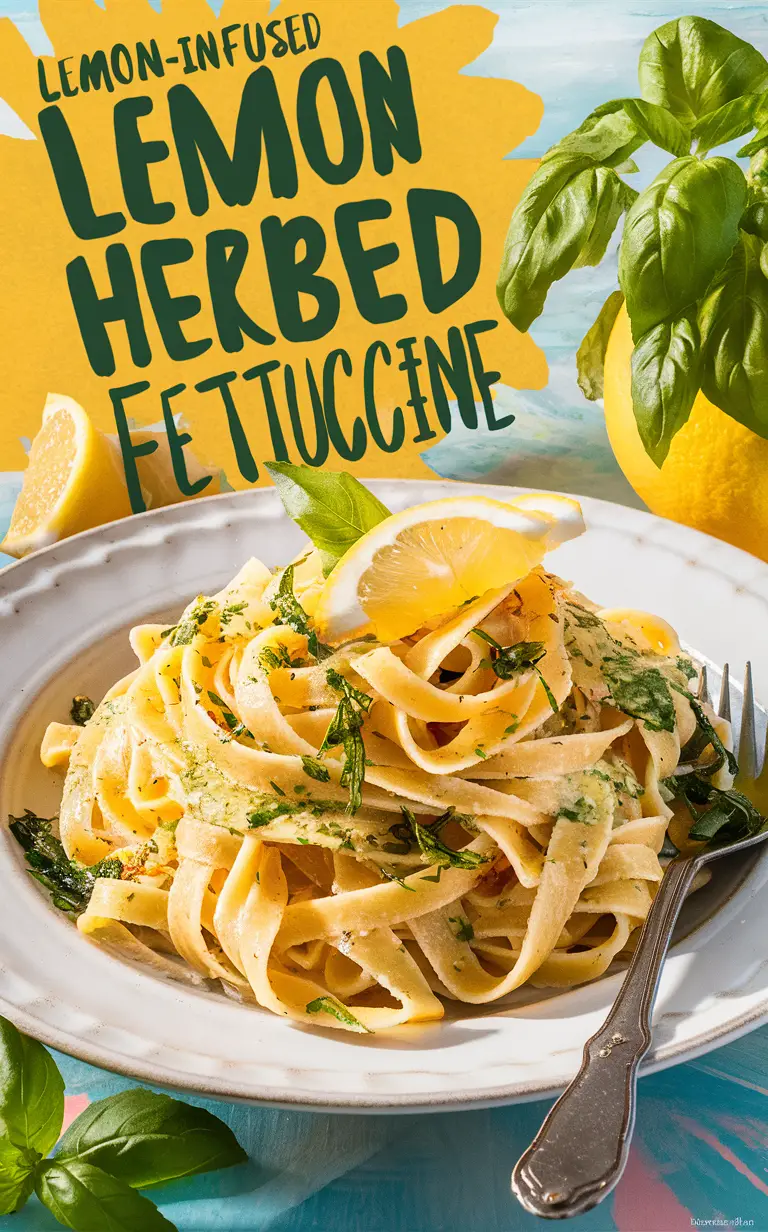 Lemon herb fettucine, gourmet pasta recipe, homemade herb-infused pasta, zesty fettucine dish, citrus herb pasta recipe