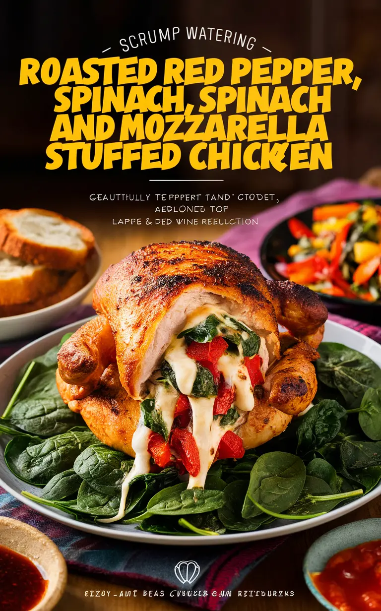 Roasted red peppers, Spinach and cheese stuffed chicken, Mozzarella stuffed chicken, Spinach and red pepper chicken, Stuffed chicken breast