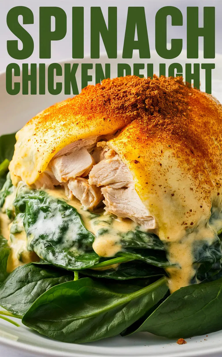 Spinach recipe, Creamy chicken recipe, Delicious chicken dish, Healthy spinach meal, Creamy chicken and spinach.