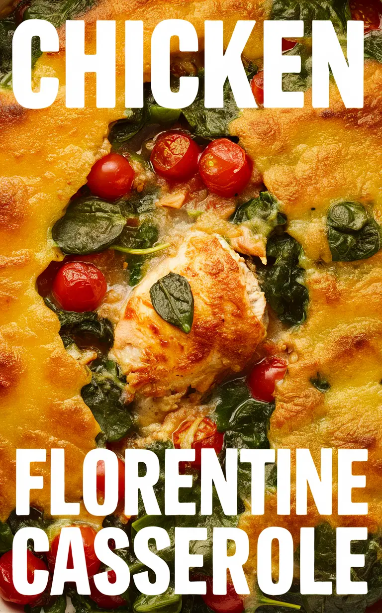 Chicken Florentine casserole, creamy chicken casserole, easy chicken bake, chicken spinach casserole, cheesy chicken Florentine