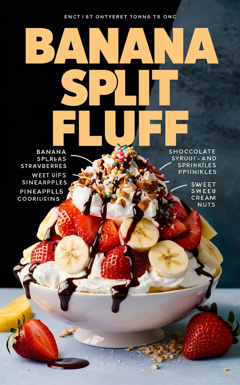 Banana split dessert, easy banana fluff, homemade banana fluff, banana split fluff salad, quick banana split recipe