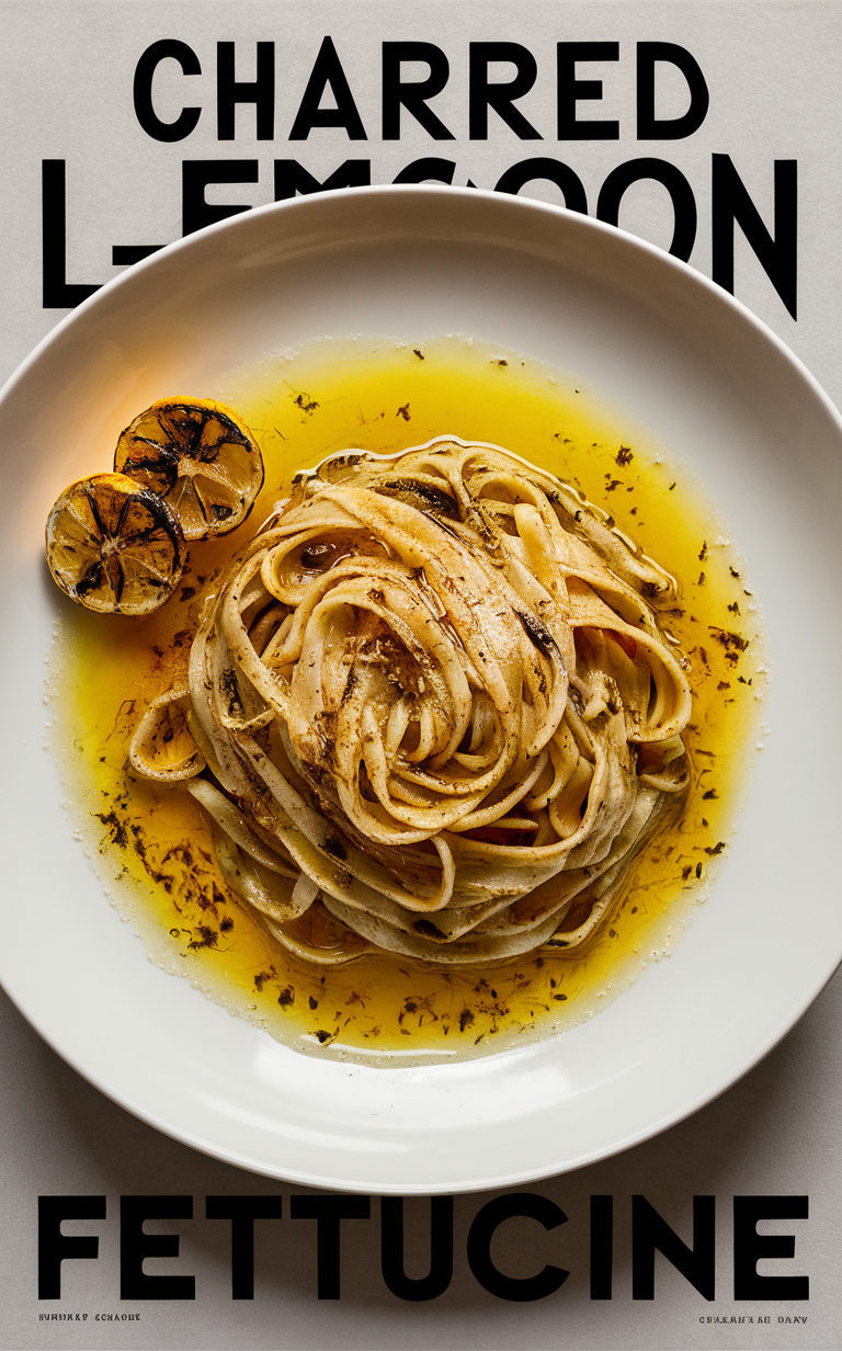 Charred Lemon Fettucine, Garlic Oil Pasta, Lemon Garlic Noodles, Citrus Pasta Recipe, Lemon Flavored Linguine