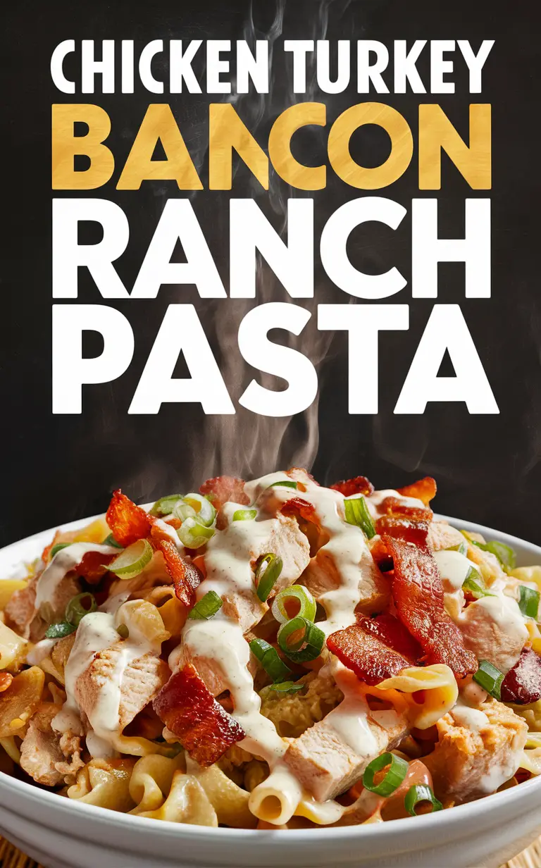 Chicken Bacon Ranch Pasta Recipe, Turkey Bacon Ranch Pasta, Ranch Chicken Pasta Recipe, Bacon Ranch Pasta Salad, Turkey Ranch Pasta Casserole