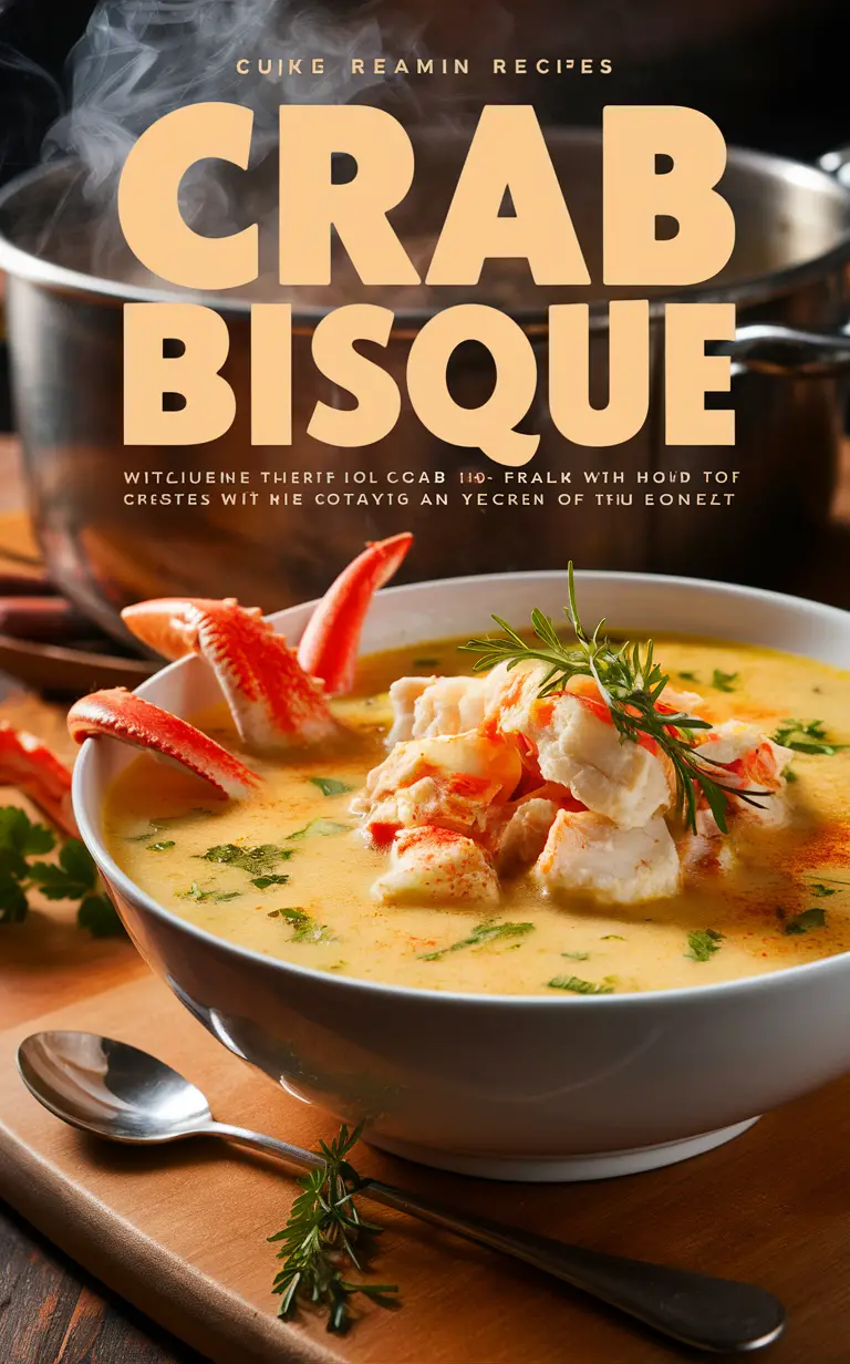 Crab Bisque recipe, Seafood bisque, Gourmet crab soup, Creamy seafood bisque, Homemade shellfish bisque