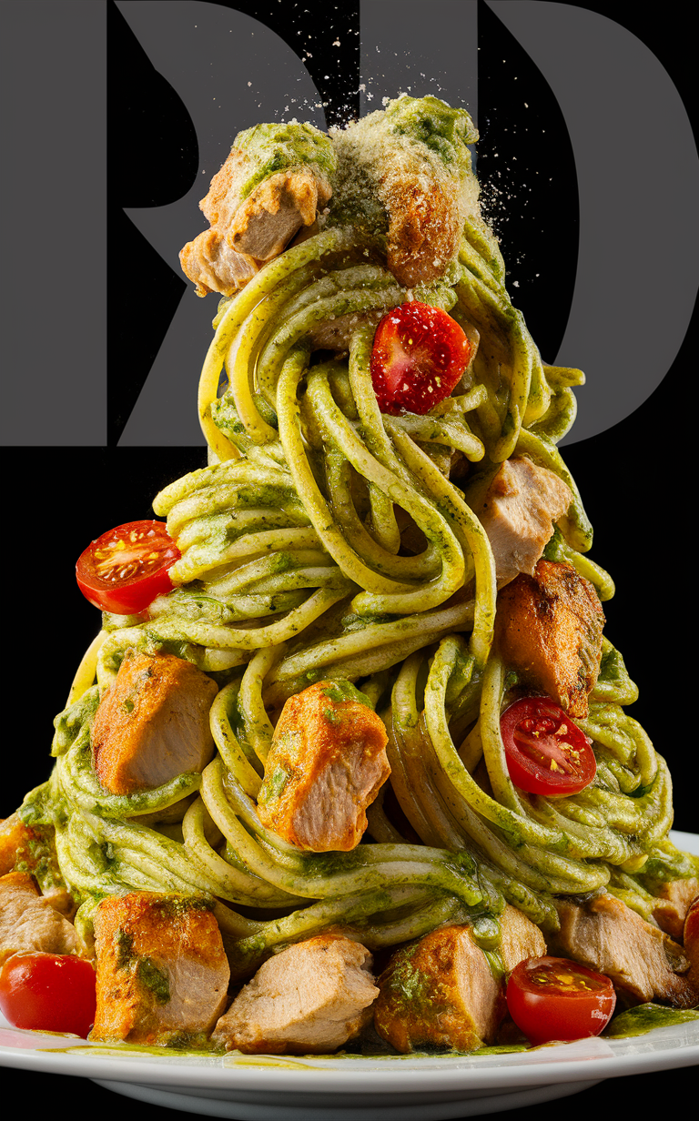 Creamy Pesto Chicken Pasta, Fusion Recipe, Pasta with Pesto Sauce, Creamy Pesto Pasta Dish, Pesto Chicken Pasta Recipe