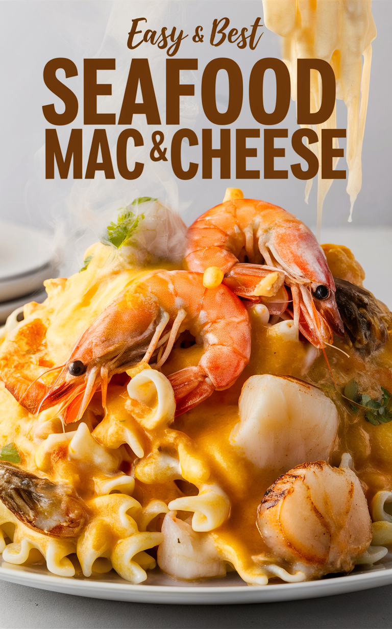 Seafood pasta dish, Baked Macaroni, Gourmet seafood recipe, Homemade mac and cheese, Creamy macaroni and cheese