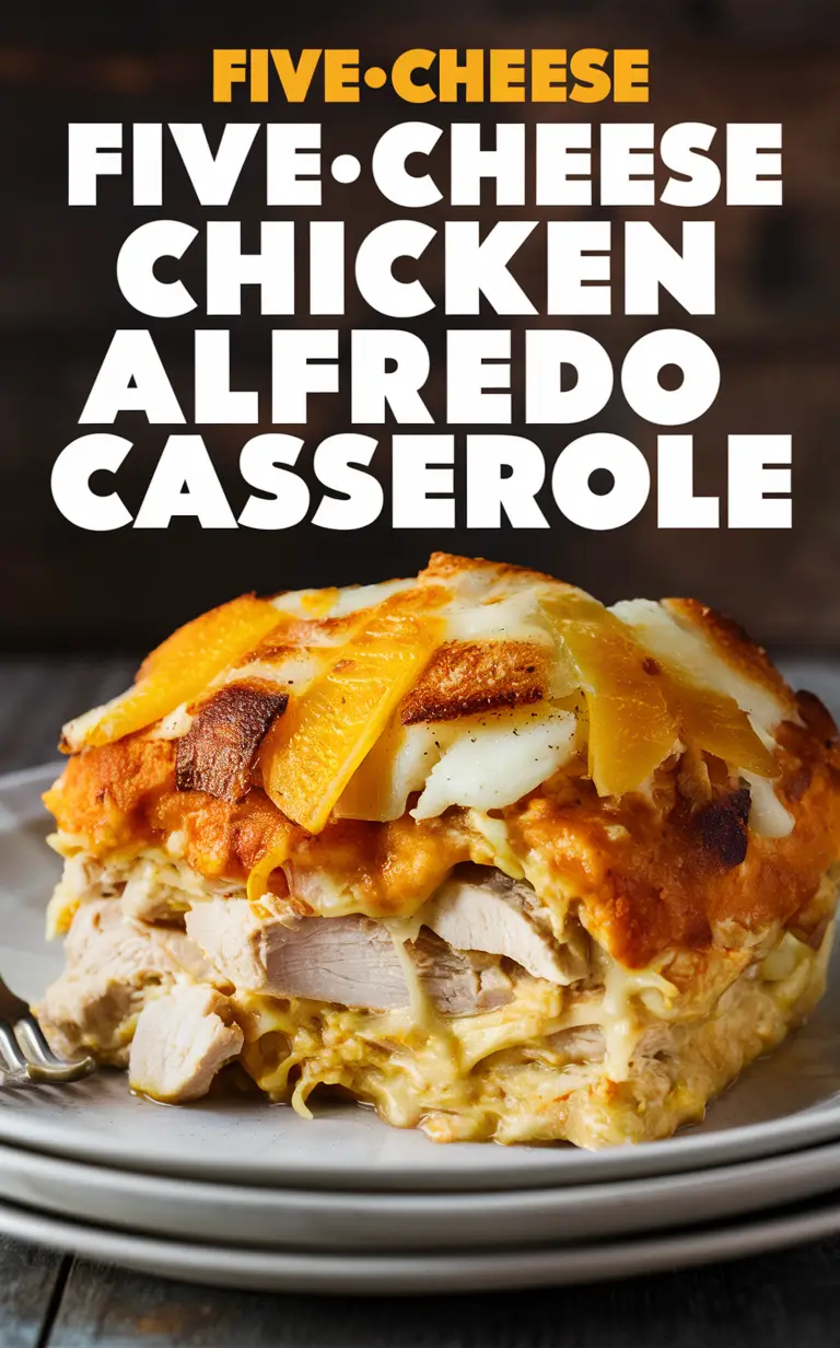 Chicken Alfredo Casserole, Baked Chicken Alfredo, Five Cheese Casserole, Cheesy Chicken Casserole, Alfredo Chicken Bake