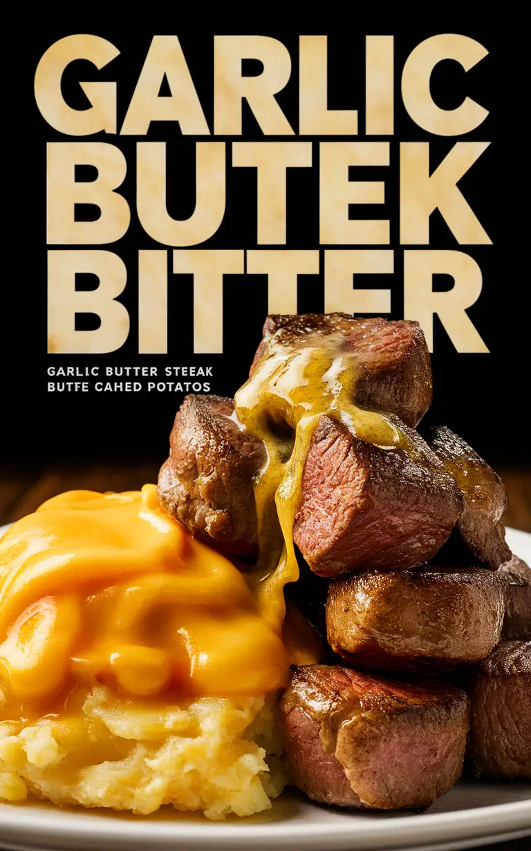 Garlic butter steak, Cheesy mashed potatoes, Gourmet steak bites, Elegant steak dinner, Decadent mashed potatoes