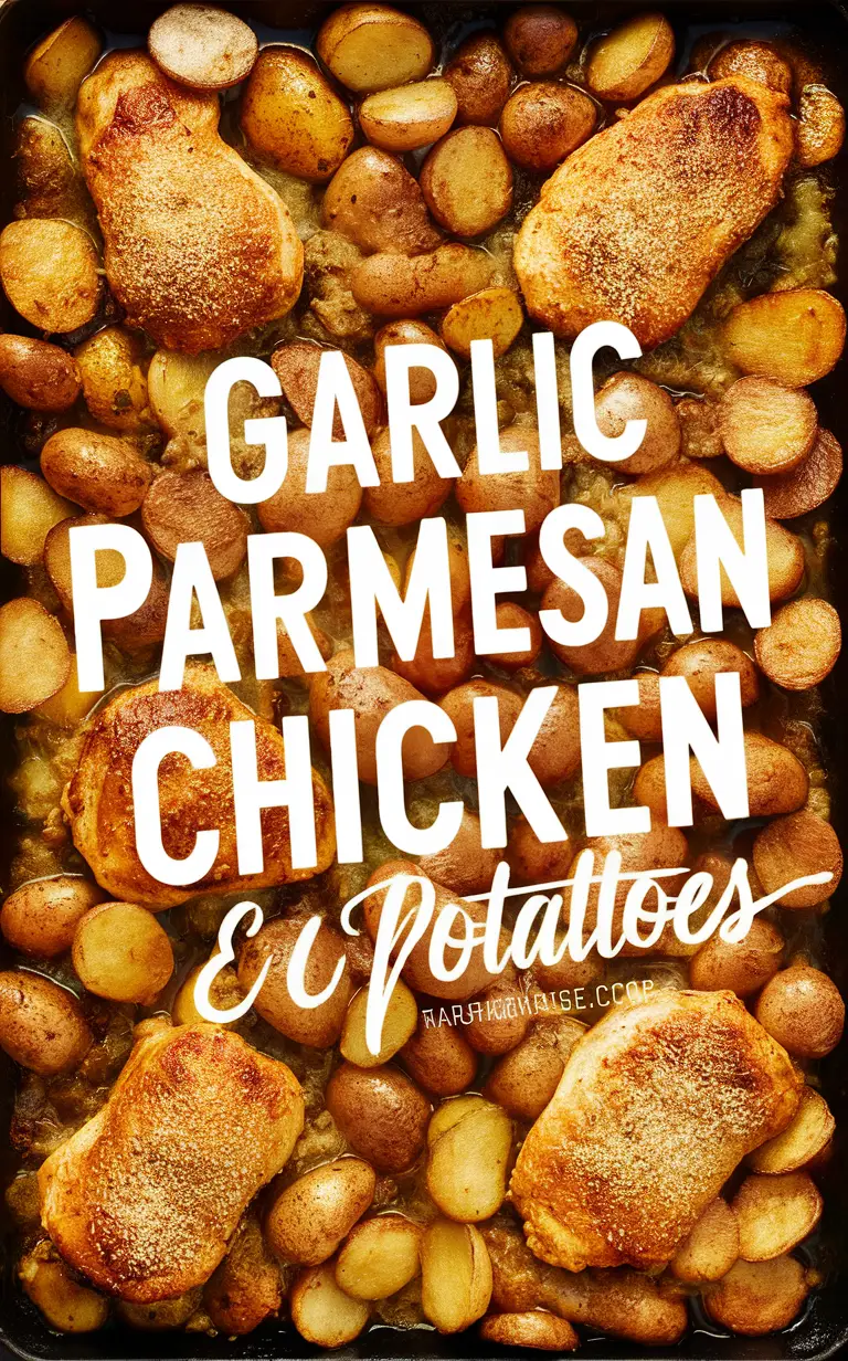 Garlic Parmesan chicken, Garlic Parmesan potatoes, baked Garlic Parmesan chicken, roasted Garlic Parmesan potatoes, easy Garlic Parmesan chicken