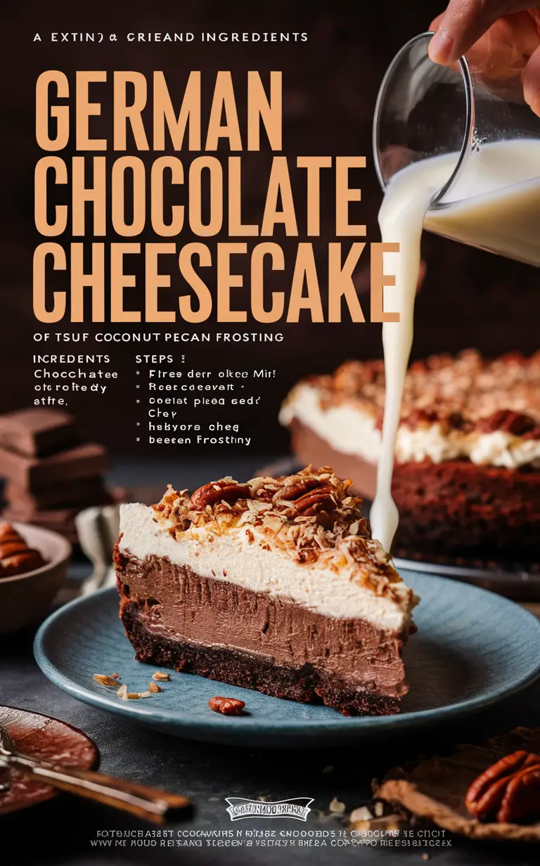 German chocolate cheesecake recipe, chocolate cheesecake with coconut pecan frosting, decadent German chocolate cheesecake, homemade chocolate cheesecake recipe, rich and creamy chocolate cheesecake