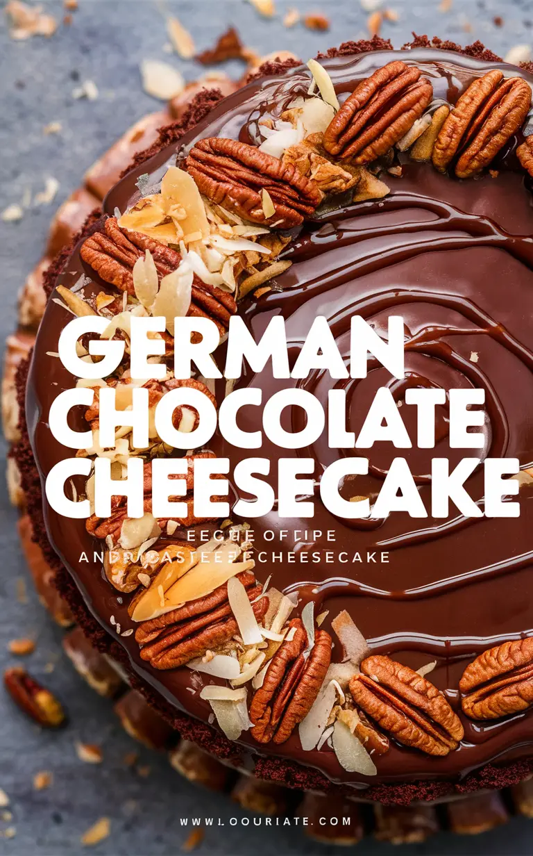 German chocolate cheesecake recipe, chocolate cheesecake with coconut pecan frosting, decadent German chocolate cheesecake, homemade chocolate cheesecake recipe, rich and creamy chocolate cheesecake