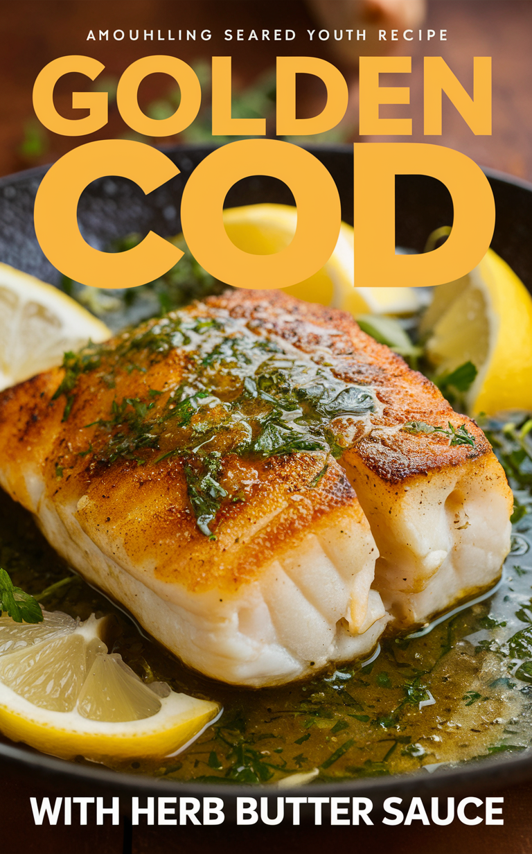 Seared Cod Recipe, Butter Sauce Recipe, Herb Butter Sauce, Seared Cod, Golden Seared Cod