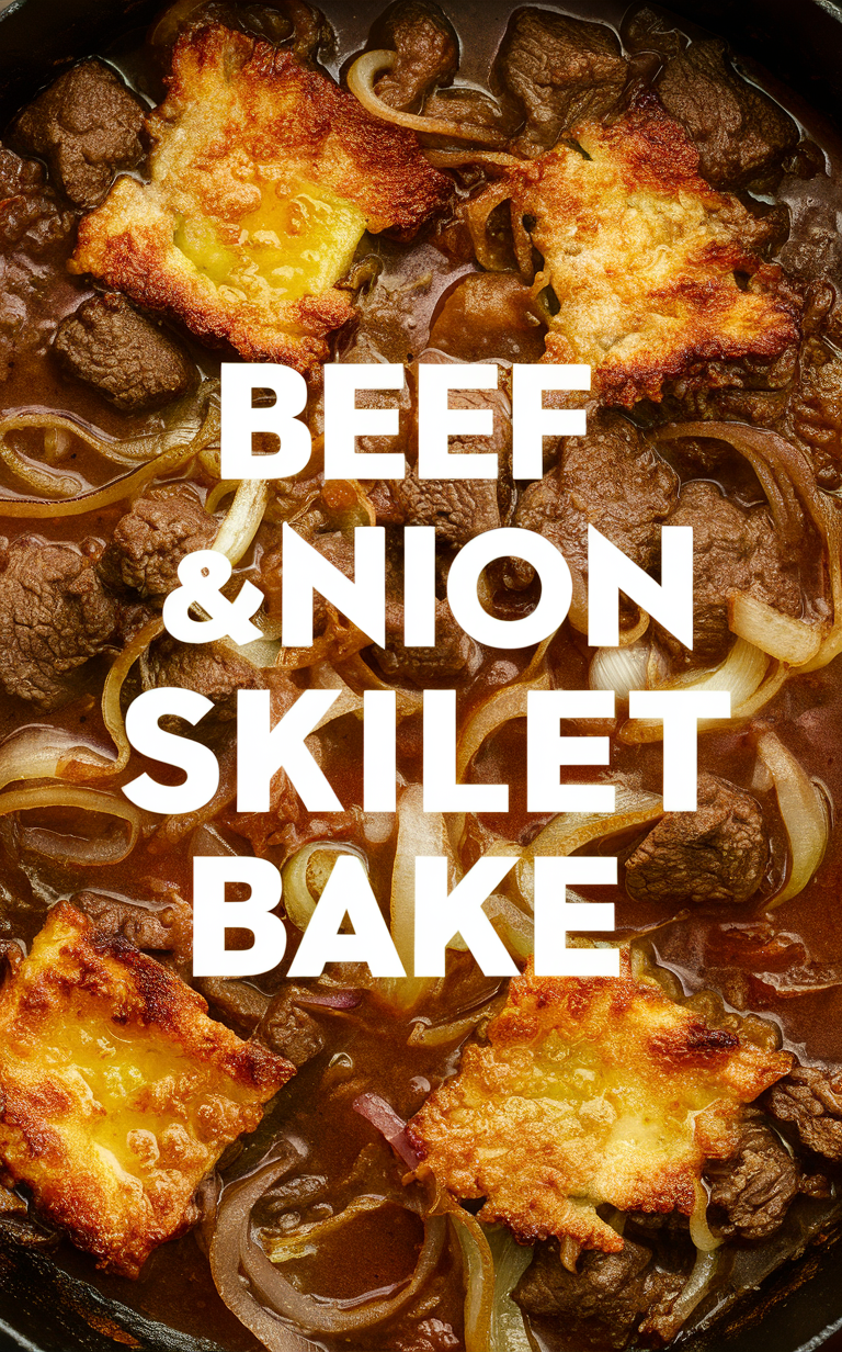 Beef skillet recipe, Delicious beef casserole, Hearty one-pan meal, Easy skillet beef dinner, Onion beef bake