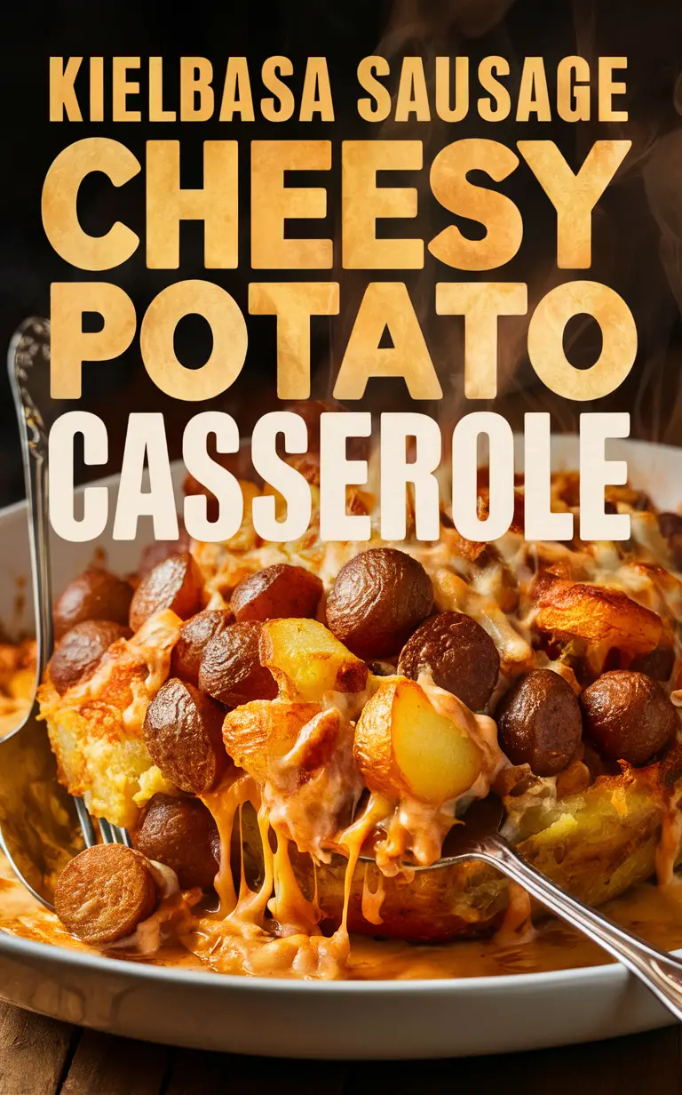 potato casserole, cheesy kielbasa recipe, sausage and potato bake, cheesy sausage casserole, kielbasa potato casserole