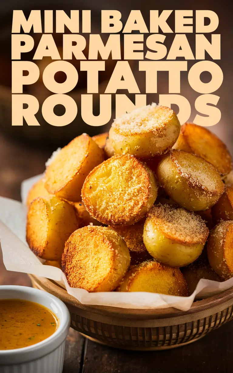 Baked Parmesan Potato Rounds, Parmesan Potato Recipe, Potato Rounds Appetizer, Mini Potato Rounds, Crispy Parmesan Potato Rounds