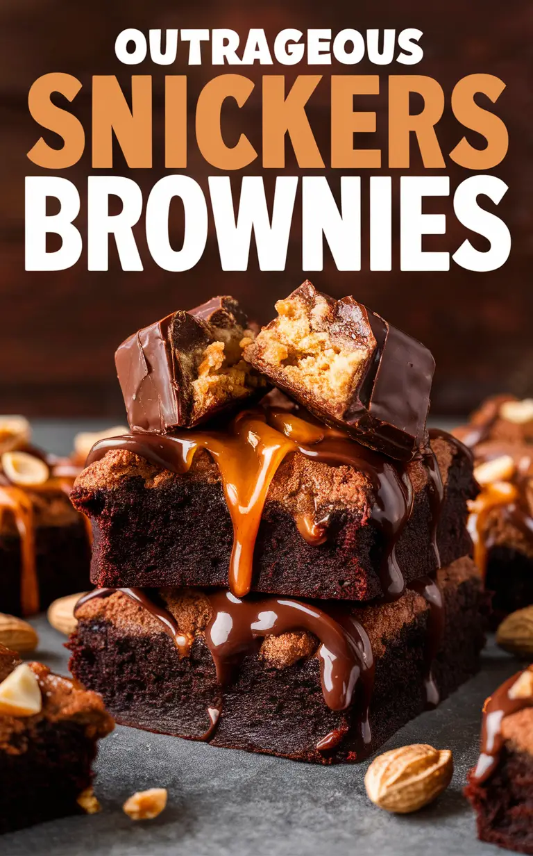 Snickers brownies, chocolate dessert, indulgent treats, peanut butter, decadent sweets