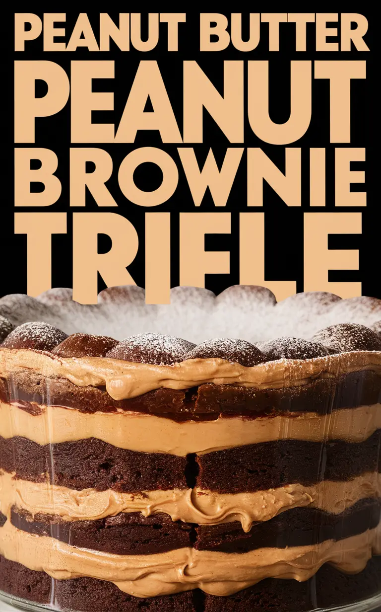 Peanut butter brownie trifle, Fudge brownie trifle recipe, Peanut butter fudge trifle, Decadent brownie trifle, Indulgent peanut butter trifle