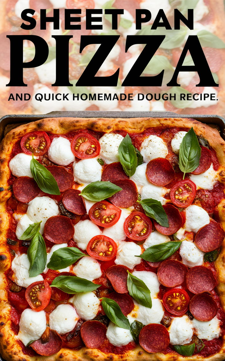 Sheet pan pizza recipe, quick homemade dough, easy pizza crust, homemade sheet pan pizza, pizza dough recipe