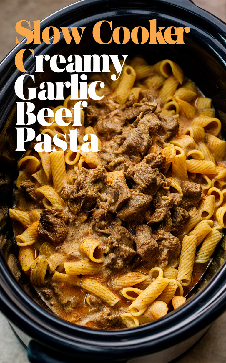 Slow Cooker Beef Stroganoff, Garlic Beef Recipe, Creamy Beef Pasta, Slow Cooker Beef Pasta, Creamy Garlic Pasta