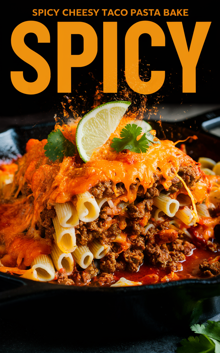 Spicy pasta bake, Cheesy taco casserole, Mexican pasta dish, Spicy cheese taco bake, Cheesy taco pasta recipe