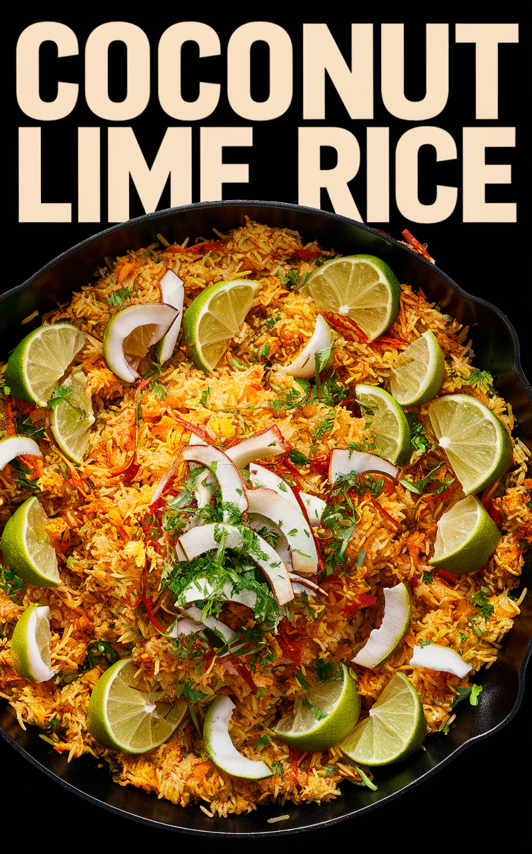 Coconut rice recipe, Coconut lime rice, Tropical rice skillet, Lime coconut rice, Coconut lime skillet