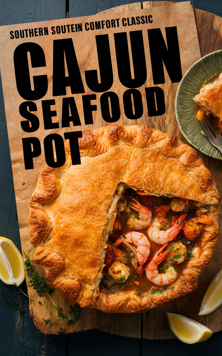 Cajun seafood recipe, Cajun seafood dish, Southern comfort food, Seafood pot pie, Southern seafood recipe